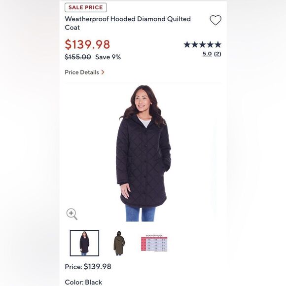 NWT WEATHERPROOF Coat Women’s Small Black Hooded Quilted Storm Cuffs Pockets New - Picture 8 of 10